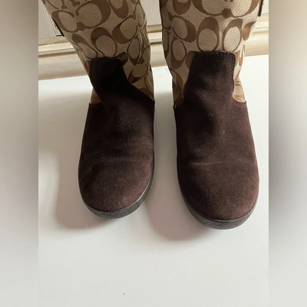 Signature Coach 'Tinah' Boots, Brown Suede Signature C Textile, Mid-Calf size 8